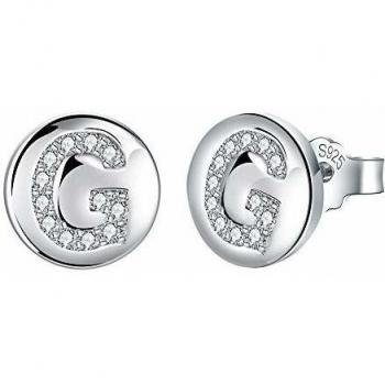 J.Endéar Pendientes Letra inicial G Niñas Mujer Plata de ley 925 con circonita cúbica Disco redondo Joyas, Tamaño pequeño