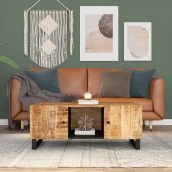 Mesa de centro vidaXL de madera maciza de mango y contrachapada, dimensiones 100x54x40 cm, color marrón