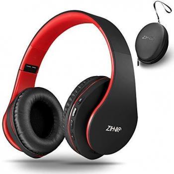 zihnic Auriculares Bluetooth Inalambricos, Cableados con Micrófono Plegables Estéreo Cascos Inalambricos Bajos Profundos para TV/PC/Teléfonos Celulares, Diadema con Orejeras Confortables-Negro/Rojo