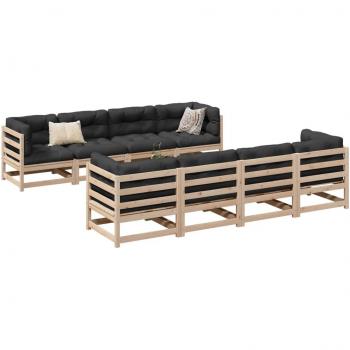 9-Piece Garden Sofa Set with Cushions in Solid Pine Wood