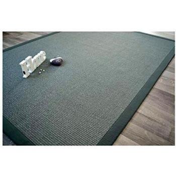 Alfombra de sisal Quintana gris con trenza de algodón verde grisáceo - 200 x 290 cm