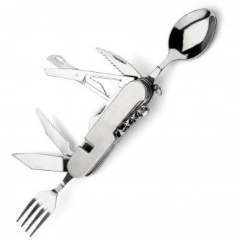 Navaja Suiza - Juego de Cubertería para Acampada - 12 Funciones, Navaja, Tenedor, Cuchara para Camping - Herramienta Multiusos Cubiertos - Navaja de bolsillo ligera y duradera, cubertería plegable para exteriores de Opul