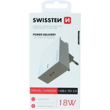 Cargador de Viaje USB-C Power Delivery 18W Carga Rápida Swissten - Negro