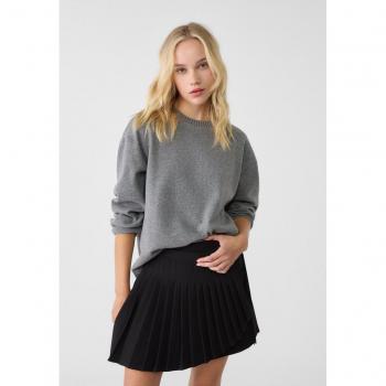 Stradivarius Dark Grey Knit Long Sleeve Round Neck T-Shirt M