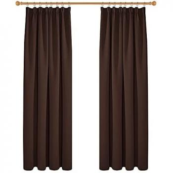 Deconovo Cortina Dormitorio con Aislamiento Térmico Tela Lisa Gruesa Color Sólido Decoración Hogar con Bolsillos 2 Paneles 229 x 229 cm Chocolate