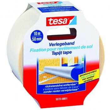 tesa 55731-00016-00 Cinta de Doble Cara removible con Dorso de Tejido, 10 m x 50 mm, Color Blanco, Transparente