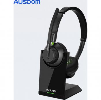 Auriculares Inalámbricos Voipfocus A2304 Connect 2 UC con Bluetooth 5.1, AI Estéreo, Micrófonos, 50h de Batería y Soporte de Cargador Dongle para