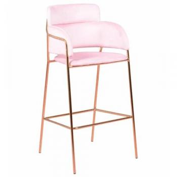 Nest Dream - Taburete de diseño tapizado en terciopelo rosa con patas doradas, estilo vintage inspirado en el romanticismo y art nouveau