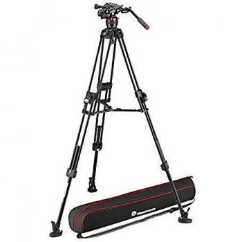 Kit Profesional Manfrotto con Trípode de Aluminio Fast Twin 645 y Cabezal de Vídeo Fluido Nitrotech 608, Carga Máxima 14 kg, Ideal para DSLR y Cámaras de Vídeo