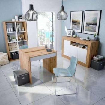 Pack Oficina Juvenil Noa Estilo Moderno Color Roble Nodi y Blanco Artik - Mueble de oficina juvenil, diseño moderno, color roble nodi y blanco artik
