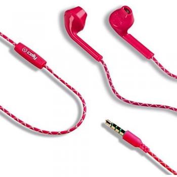 Celly Auriculares estéreo universales de 3,5 mm Jack con Cable Plano Anti-enredos - Rosa