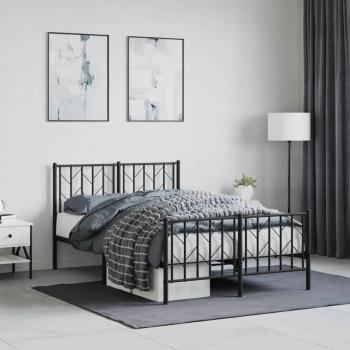 Cama Estructura Metal Negro con Cabecero y Pediera 120x200 cm