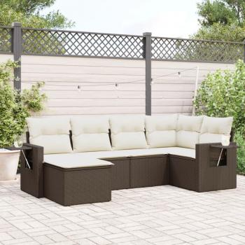 Sofá de jardín de 6 piezas con cojines de Polyrattan marrón, incluye ratán sintético, diseño modular y resistente a la intemperie