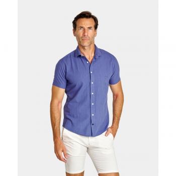 CAMISA MANGA CORTA DE HOMBRE SEMIHILO SLIM LISO AZUL