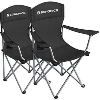 Set de 2 Sillas Plegables de Camping, Estructura Robusta, Carga Máxima 150 kg, con Portavasos, Color Negro
