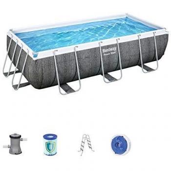 Piscina Desmontable Tubular Bestway Power Steel 404x201x100 cm con Depuradora de Cartucho de 2.006 L/H y Escalera Diseño Ratán