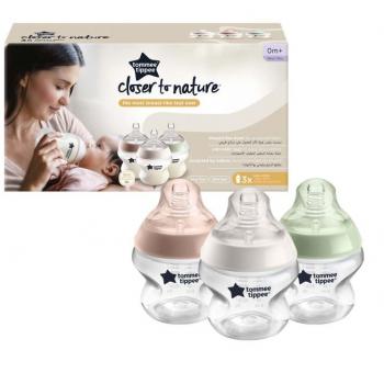 Tommee Tippee Closer To Nature Anti-Colic Baby Bottle Set, Slow Flow, 0m+, 3x150ml