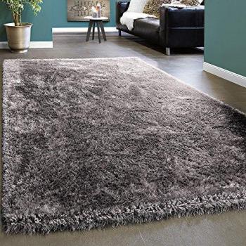 Alfombra Shaggy Elegante De Pelo Largo Monocolor Mullida Brillante En Gris Claro 80x150 cm