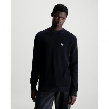Calvin Klein Men's Black Crew Neck Sweater with Logo, Size M