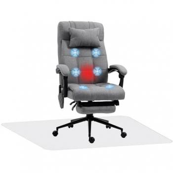 Vinsetto Conjunto de Oficina con Silla de Masaje Reclinable, 6 Puntos de Masaje, Función de Calefacción (66x76x112-120 cm) y Alfombra Protectora de Suelo (