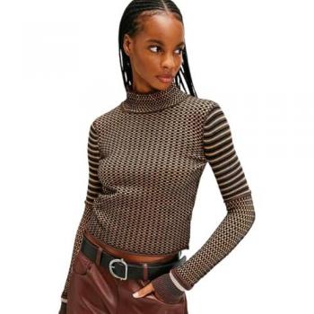 We The Free Women's Ivory Combo Gamer Cuff Turtleneck Sweater, Size XS