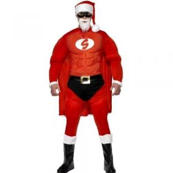 Smiffys-36214L Disfraz de Papá Noel cachas, con Parte de Arriba, cinturón, pantalón, Capa, Color Rojo, L-Tamaño 42-44