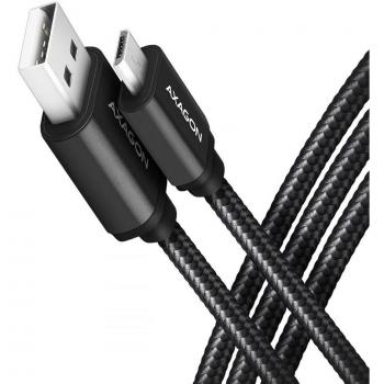 AXAGON Cable de carga y sincronización Micro USB a USB A, 1m, USB 2.0, 2.4A, Aluminio, trenzado, Negro