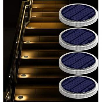 Luces Deck Solares Exterior,Lámpara Solar Jardin 24 LED 360°Iluminación IP68 Impermeable Auto ON/OFF Luz Solar suelo para Step,Patio,Garaje,Camino,Dock Entrada Calle Valla - Blanco Cálido（4 Pack）