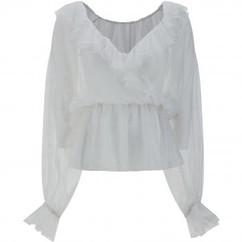 Dolce & Gabbana Women's Silk Chiffon Blouse with Ruffles in White | Size 42 | F79FGTFU1ATW0800