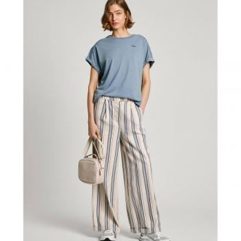 Pantalón Recto de Mujer Pepe Jeans Astrid Azul Mar con Estampado de Rayas y Bolsillos