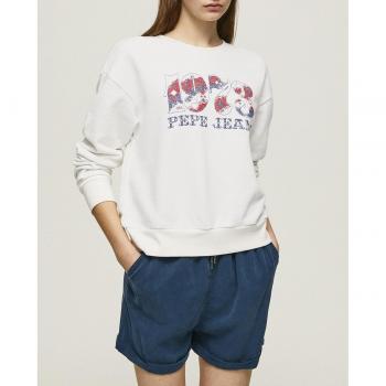 Pepe Jeans Jersey Blanco PL581303-800 Sudadera para Mujer con fit relaxed y logo 1973 estampado