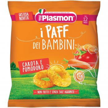 Plasmon Snack Paff Zanahoria y Tomate 15g - Snack seco para bebés, sabor zanahoria y tomate, paquete de 15 gramos