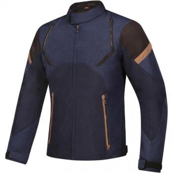 Ixon Chaqueta de Moto Striker Retro Impermeable Textil Negro-Azul Marino-Marrón