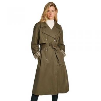 Pepe Jeans Women's Double-Breasted Leaf Green Trench Coat