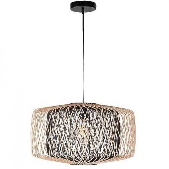 Lámpara Colgante Bamboo 49cm Interlusa - Diseño redondo, fabricada en bambú negro y natural, diámetro de 49 cm, utiliza una bombilla tipo E27, altura regulable, potencia máxima de 60