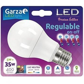 Garza Lighting - Bombilla LED Regulable On/Off Esférica en 4 pasos, potencia 5W, casquillo E27, luz cálida 3000K