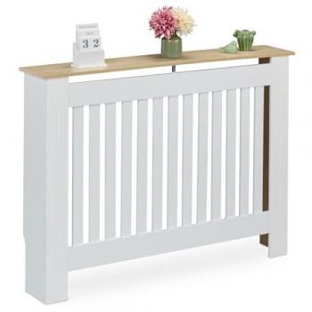 Cubre Radiador Moderno en MDF Blanco, Diseño a Listones, 83 x 112 x 19 cm