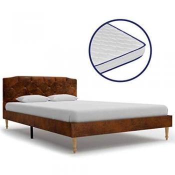 vidaXL Cama con Colchón Viscoelástico Piel Ante Sintética 120x200cm Tapizada Mobiliario Somieres Diseño Discreto Elegante Estructura Robusta Duradera