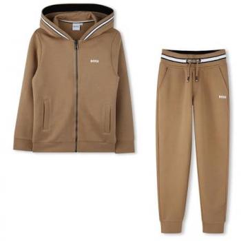 BOSS Kidswear - Chándal de niño liso con acabados de canalé, Conjunto J51135, Marrón