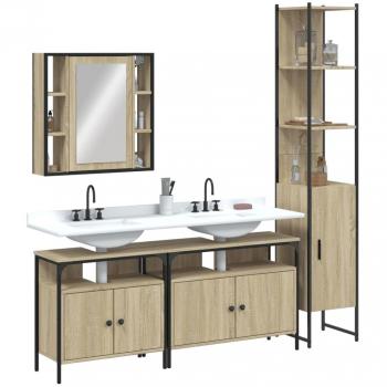 Conjunto de muebles de baño 4 piezas madera ingeniería roble Sonoma Marrón Multilayer