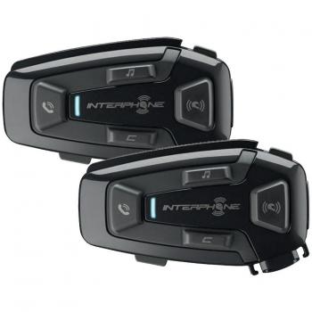 Interphone Cellularline Intercomunicador U-Com 8R Pack de 2 Unidades, color negro, con tecnología Bluetooth, alcance de hasta 1 km, conexión para música y llamadas telefónicas, control por voz y función de intercom