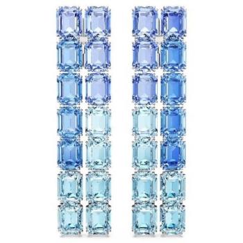 Pendientes de clip Millenia Swarovski con cristal octogonal, bañados en rodio y diseño largo en tonalidad azul