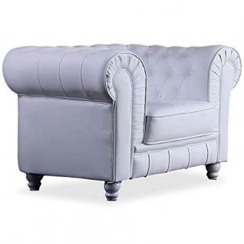Chesterfield, Sofa Individual de una Plaza, Sillon Descanso, 1 Persona, Acabado en Simil Piel Color Blanco y Capitone, Medidas: 115 cm