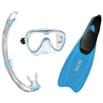 SEAC Easy Ad Set máscara, Aletas y Tubo, Unisex, Azul Claro, 46-47