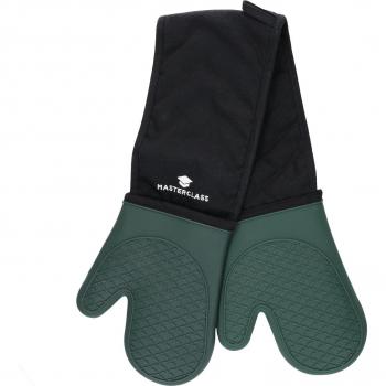 Guantes de Silicona para Horno MasterClass - Resistentes al Calor, Acolchado de Algodón, Antideslizantes de Doble Cara, Sin BPA, Negro/Verde Cazador