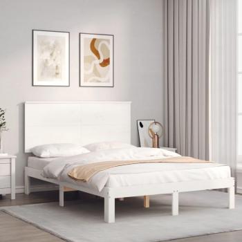 Estructura de cama de matrimonio con cabecero de madera maciza blanca vidaXL