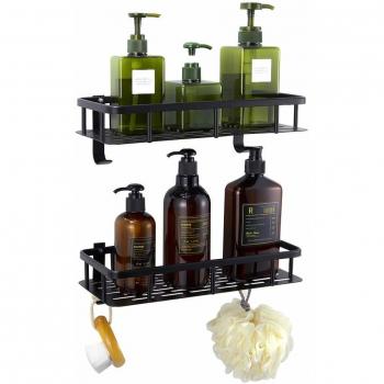GERUIKE Cesta Ducha Estante Ducha almacenaje para baño Cocina Bandeja de Ducha Rectangular Adhesiva con Aluminio aeroespacial Instalación sin Clavos sin Taladro Negro