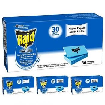 Raid Recambio para Difusor Eléctrico Pastillas Anti Mosquitos Comunes y Tigre, Acción Rápida, 4 paquetes con 30 pastillas, total de 120