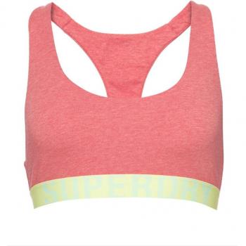 Sujetador Bralette corto de algodón orgánico Superdry para mujer con logo grande en color rosa y amarillo