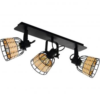 Foco de Techo Anwick 1, 3 Luces E27, Decoración Ratan, Negro/Natural